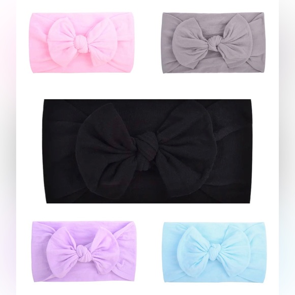 Baby bundle of 5 Elastic Knot Turban Nylon bow Headbands - Picture 1 of 7